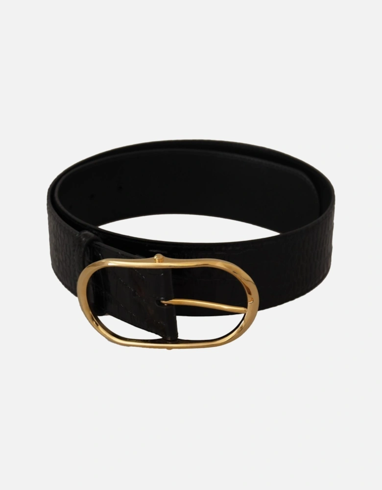 Leather Belt Oval Buckle Women - Black