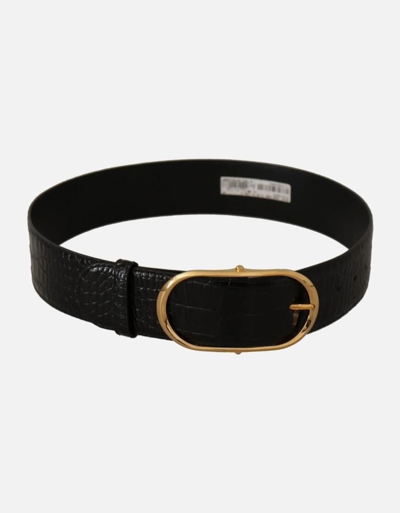 Leather Belt Oval Buckle Women - Black
