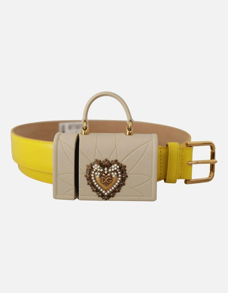 Leather Belt with Metal Logo Buckle Women - Yellow
