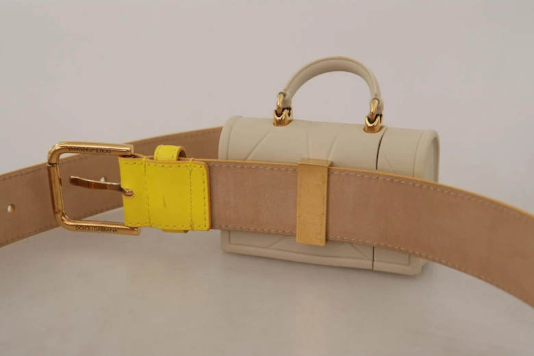 Leather Belt with Metal Logo Buckle Women - Yellow