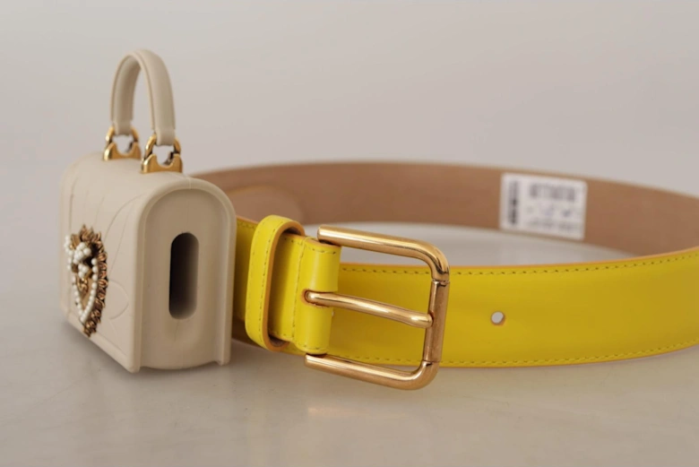 Leather Belt with Metal Logo Buckle Women - Yellow