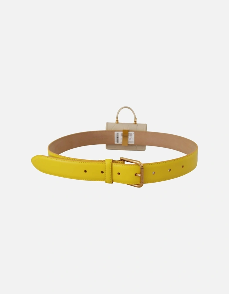 Leather Belt with Metal Logo Buckle Women - Yellow