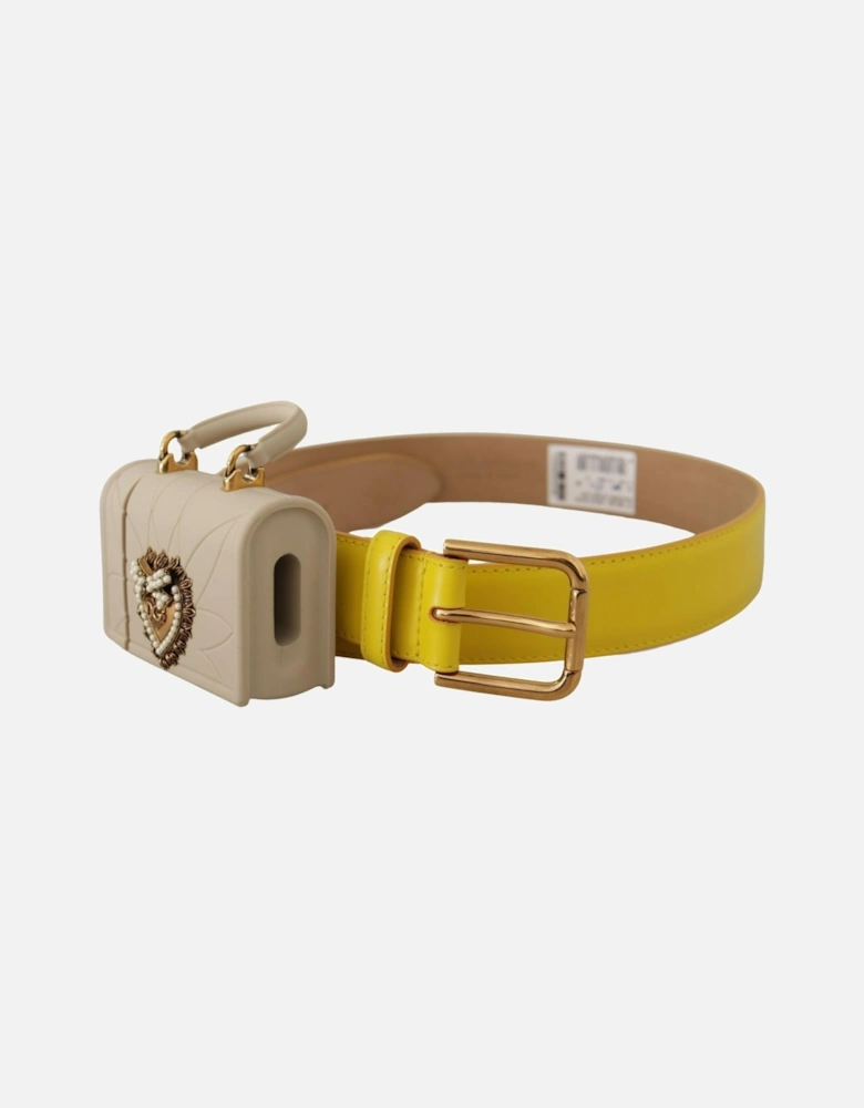 Leather Belt with Metal Logo Buckle Women - Yellow
