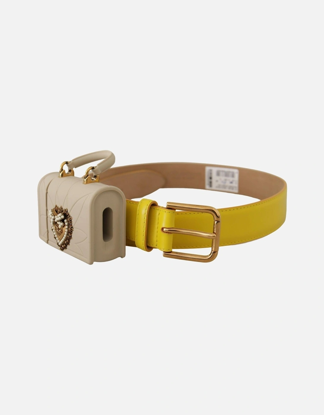 Leather Belt with Metal Logo Buckle Women - Yellow