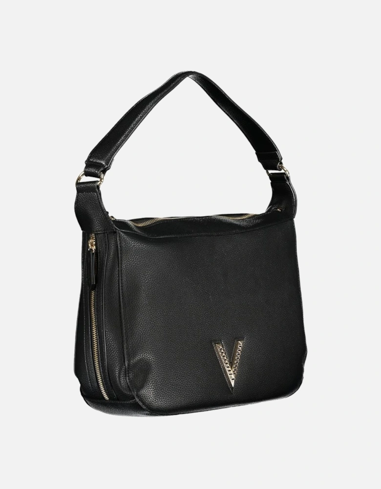 Recycled Zip Closure Shoulder Bag with Adjustable Strap Women - Black