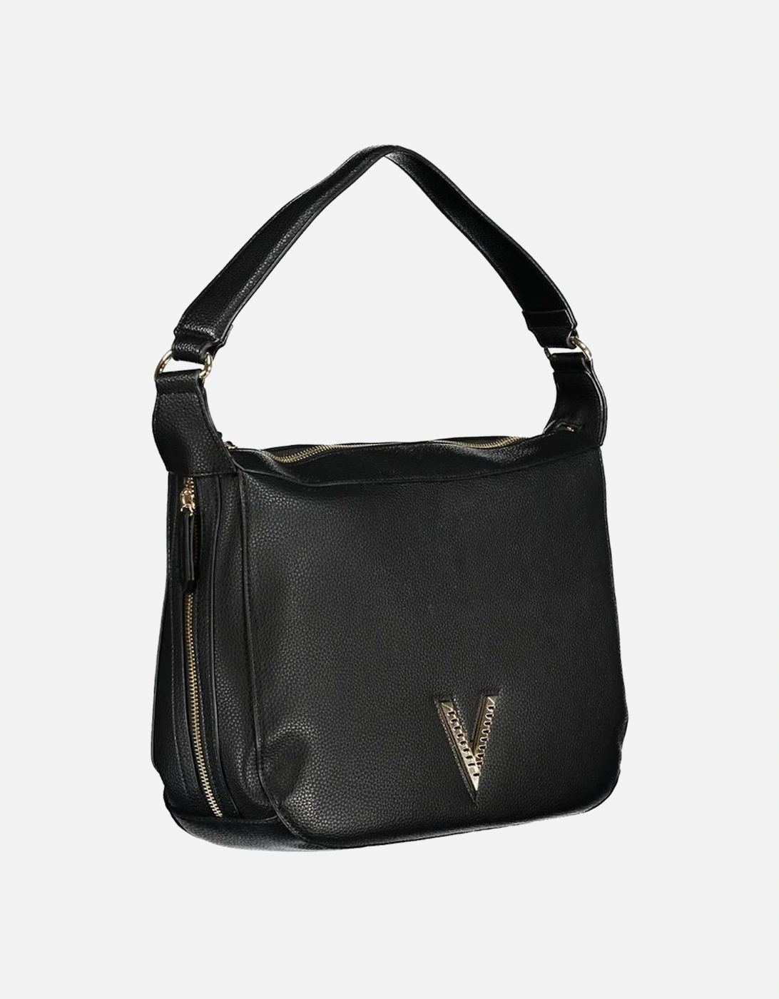 Recycled Zip Closure Shoulder Bag with Adjustable Strap Women - Black