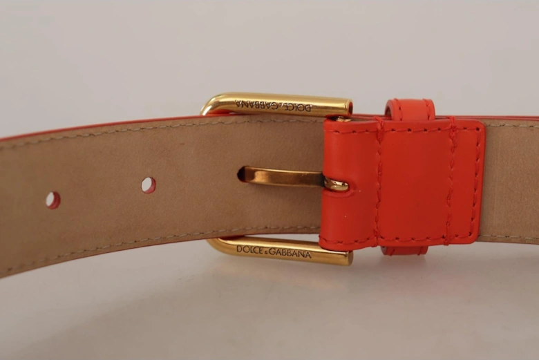 Leather Belt with Metal Logo Buckle Women - Orange