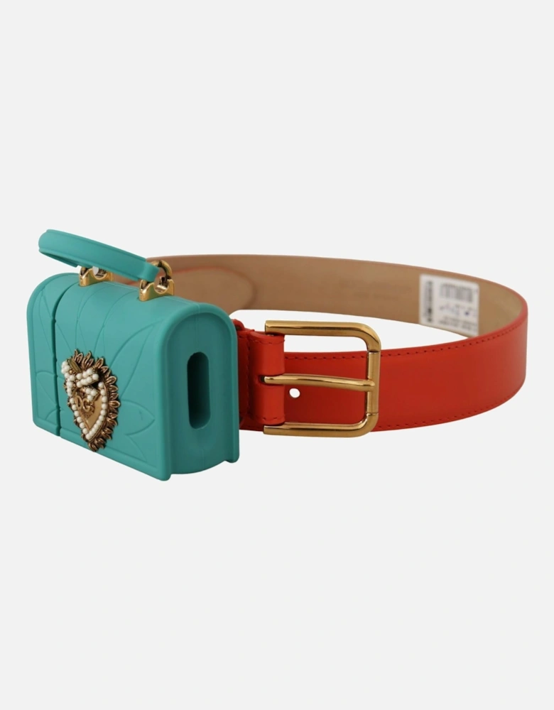 Leather Belt with Metal Logo Buckle Women - Orange