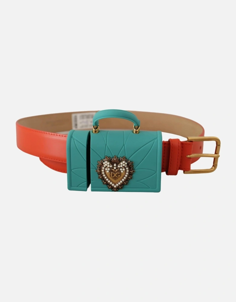 Leather Belt with Metal Logo Buckle Women - Orange