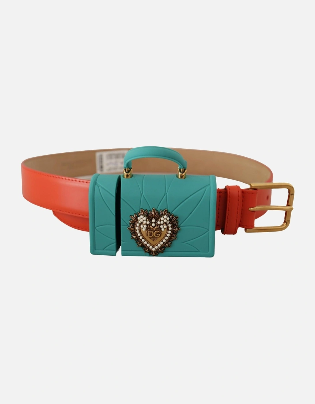 Leather Belt with Metal Logo Buckle Women - Orange, 5 of 4