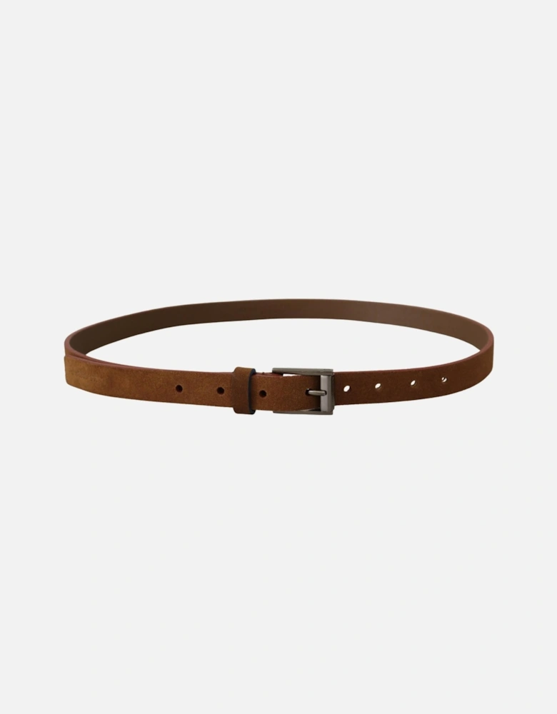 Suede Belt with Metal Logo Buckle Women - Brown