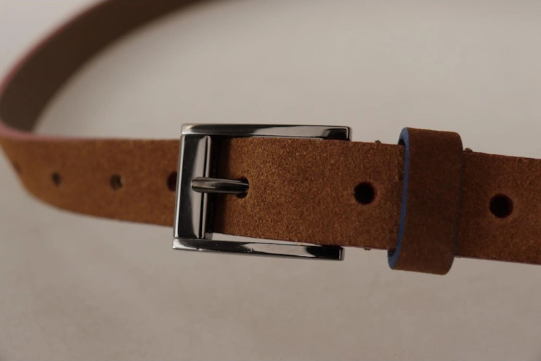 Suede Belt with Metal Logo Buckle Women - Brown
