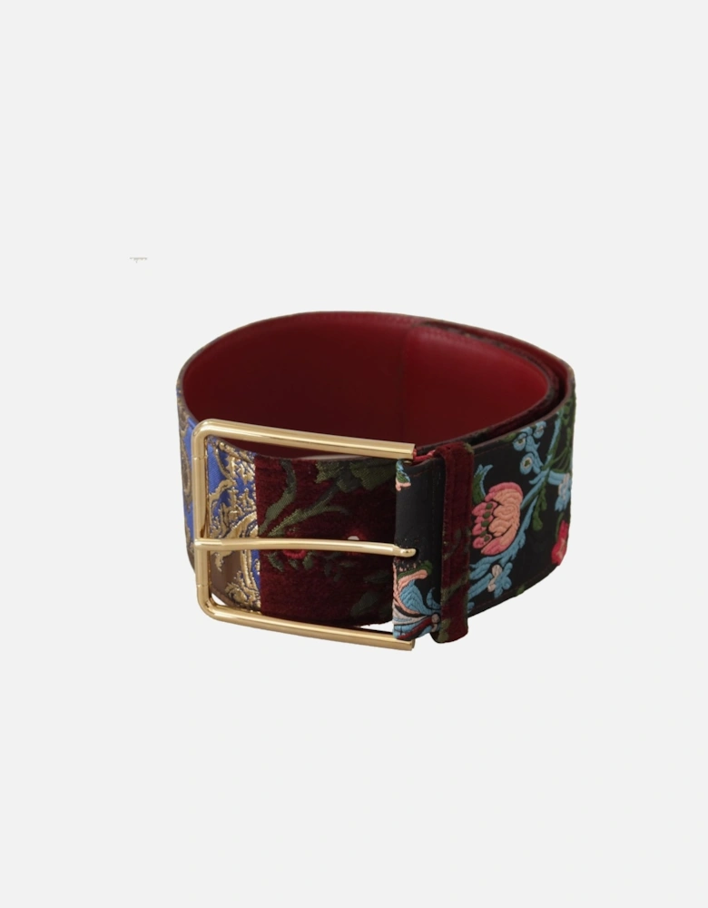 Floral Velvet Belt Burgundy Green Women - Multicolor