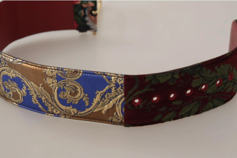Floral Velvet Belt Burgundy Green Women - Multicolor