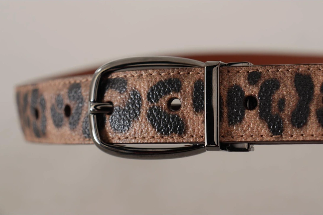 Leopard Print Leather Belt Brown Women