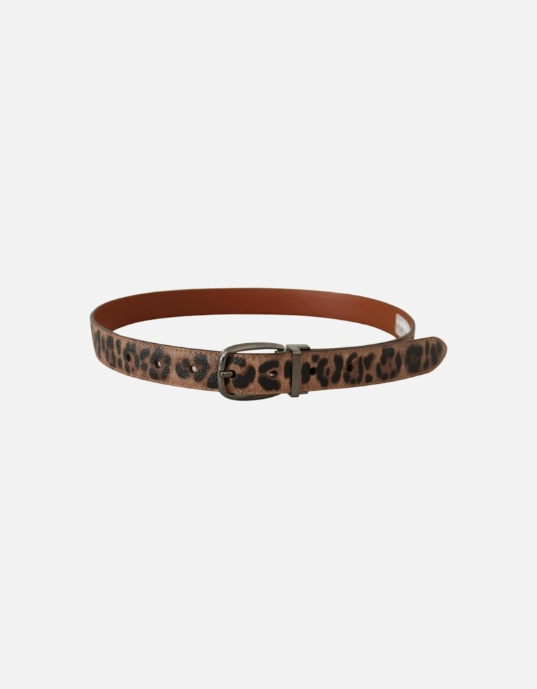 Leopard Print Leather Belt Brown Women