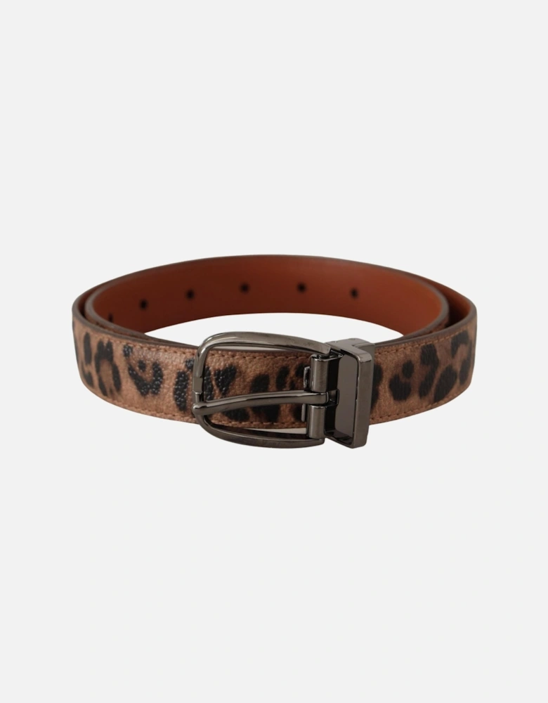 Leopard Print Leather Belt Brown Women