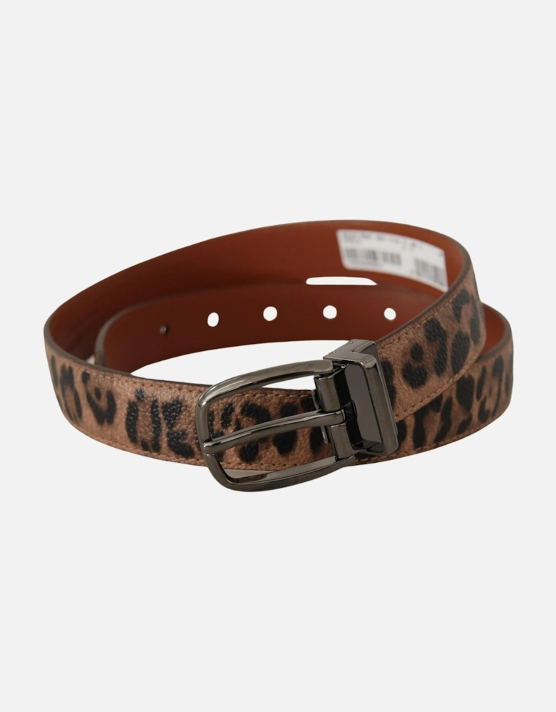 Leopard Print Leather Belt Brown Women