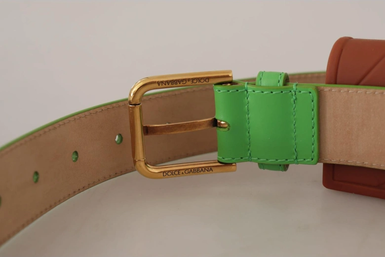Leather Belt with Engraved Metal Buckle Women - Green