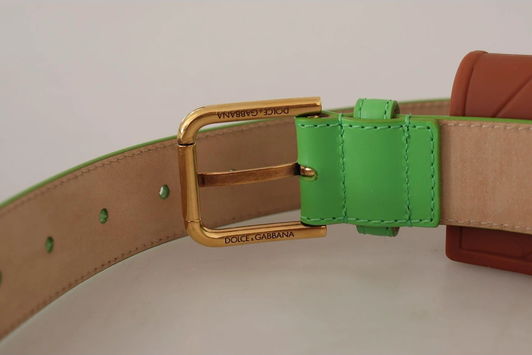 Leather Belt with Engraved Metal Buckle Women - Green