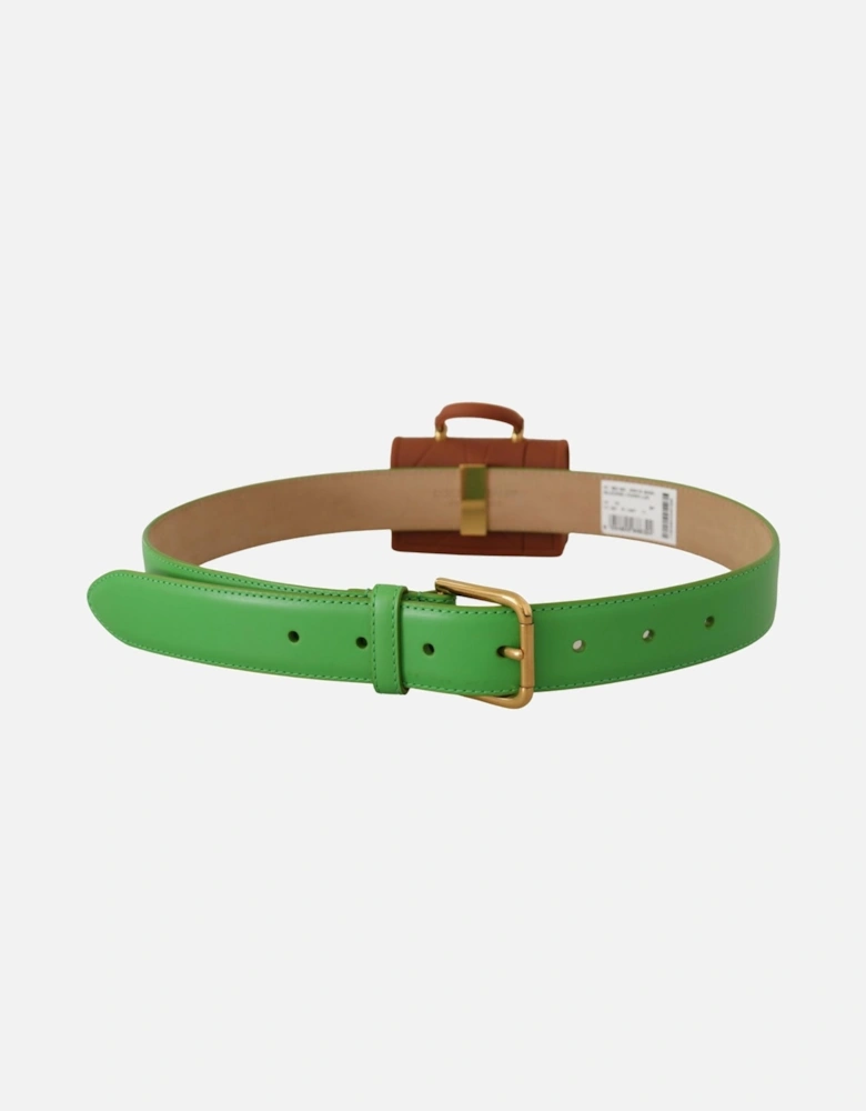 Leather Belt with Engraved Metal Buckle Women - Green
