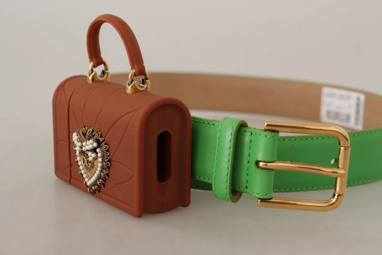 Leather Belt with Engraved Metal Buckle Women - Green