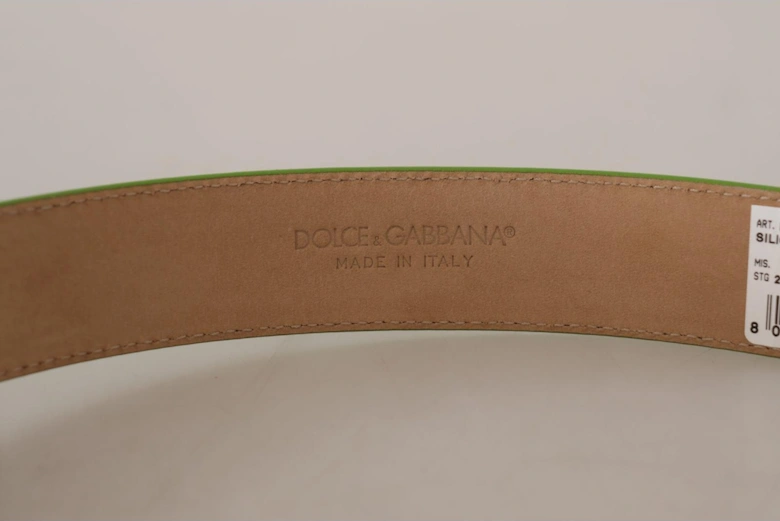 Leather Belt with Engraved Metal Buckle Women - Green