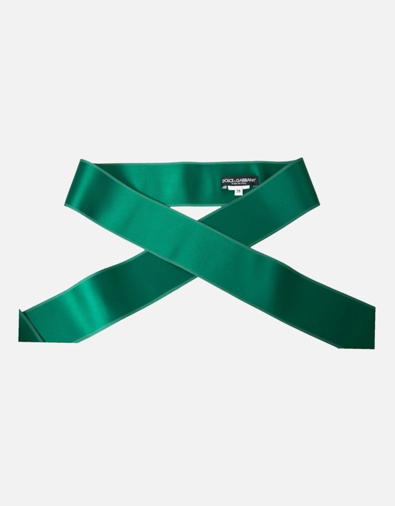 Green Silk Waist Belt with Logo Details Women