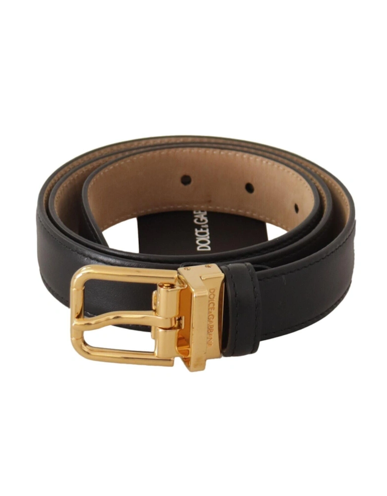 Leather Belt Black Gold Buckle Women