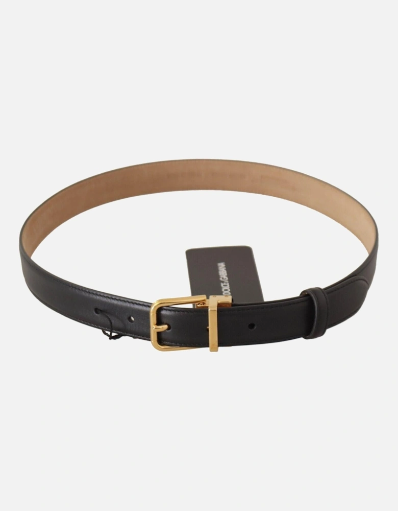 Leather Belt Black Gold Buckle Women