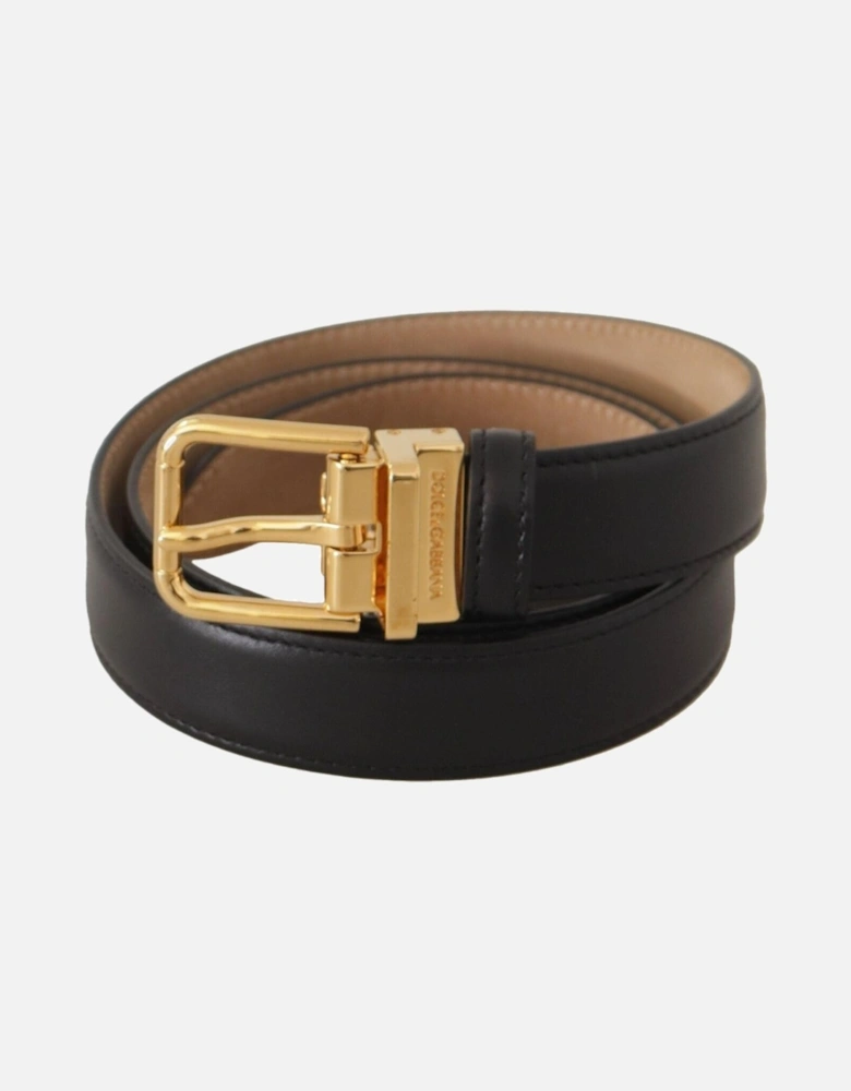 Leather Belt Black Gold Buckle Women