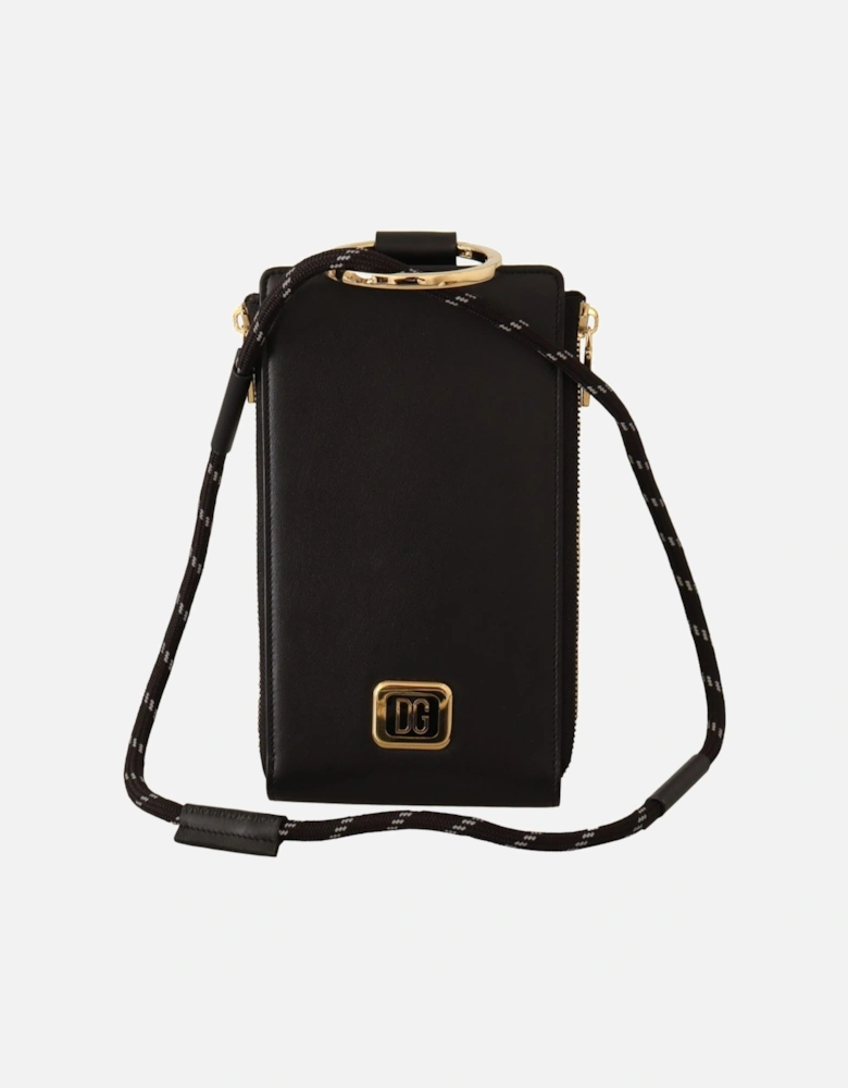 Phone Holder Wallet Black Leather Women
