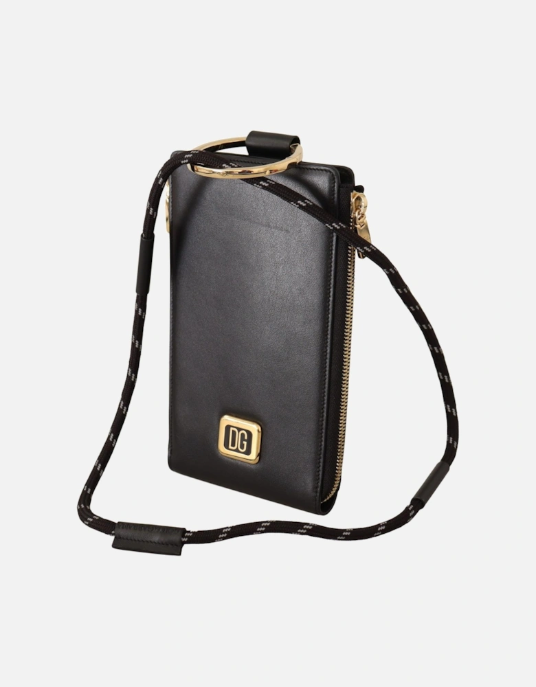 Phone Holder Wallet Black Leather Women