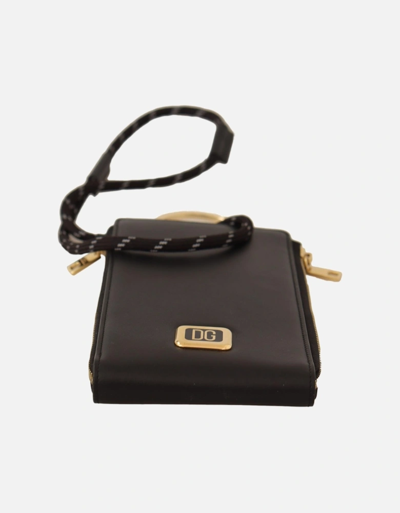 Phone Holder Wallet Black Leather Women