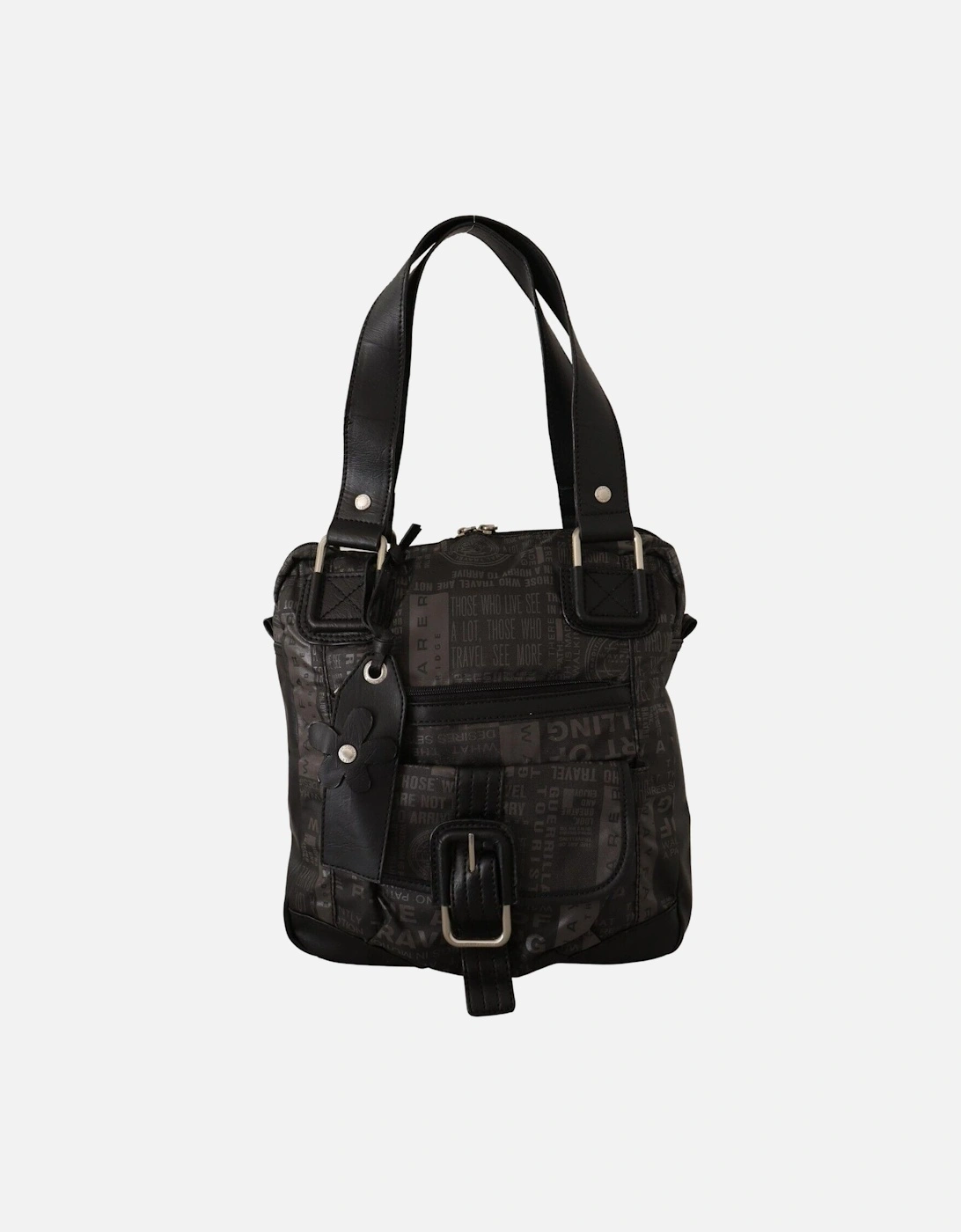 Printed Fabric Shoulder Purse with Leather Strap Women - Black And, 5 of 4