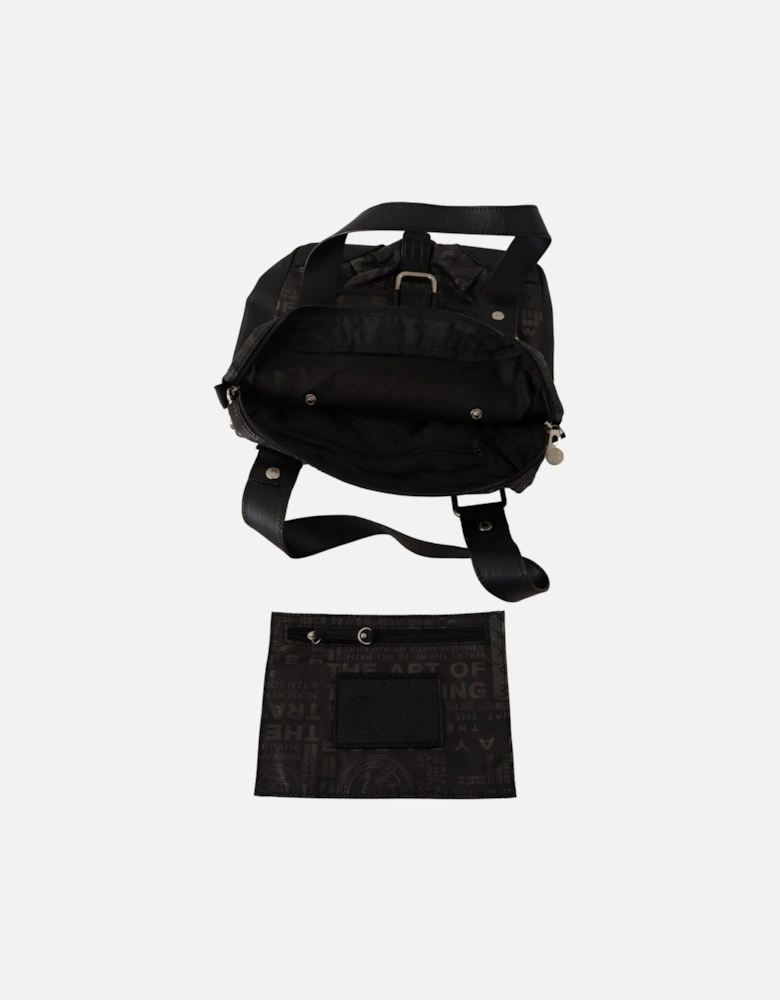 Printed Fabric Shoulder Purse with Leather Strap Women - Black And