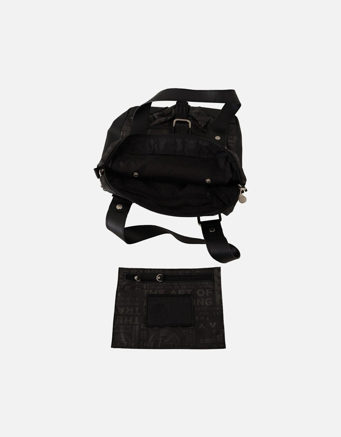 Printed Fabric Shoulder Purse with Leather Strap Women - Black And
