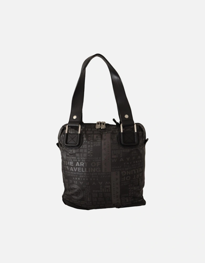 Printed Fabric Shoulder Purse with Leather Strap Women - Black And