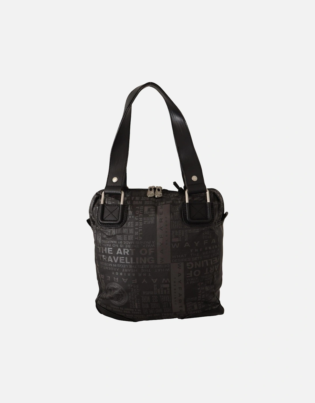 Printed Fabric Shoulder Purse with Leather Strap Women - Black And
