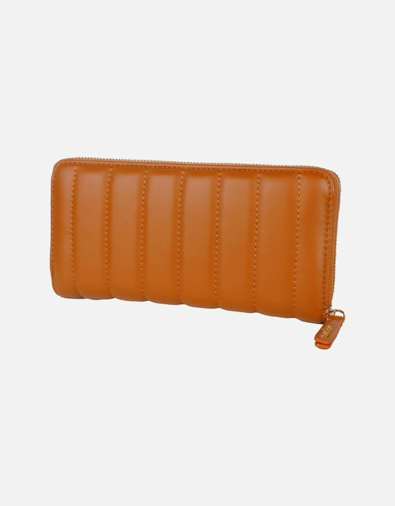 Quilted Faux Leather Wallet with Metal Logo Women - Brown
