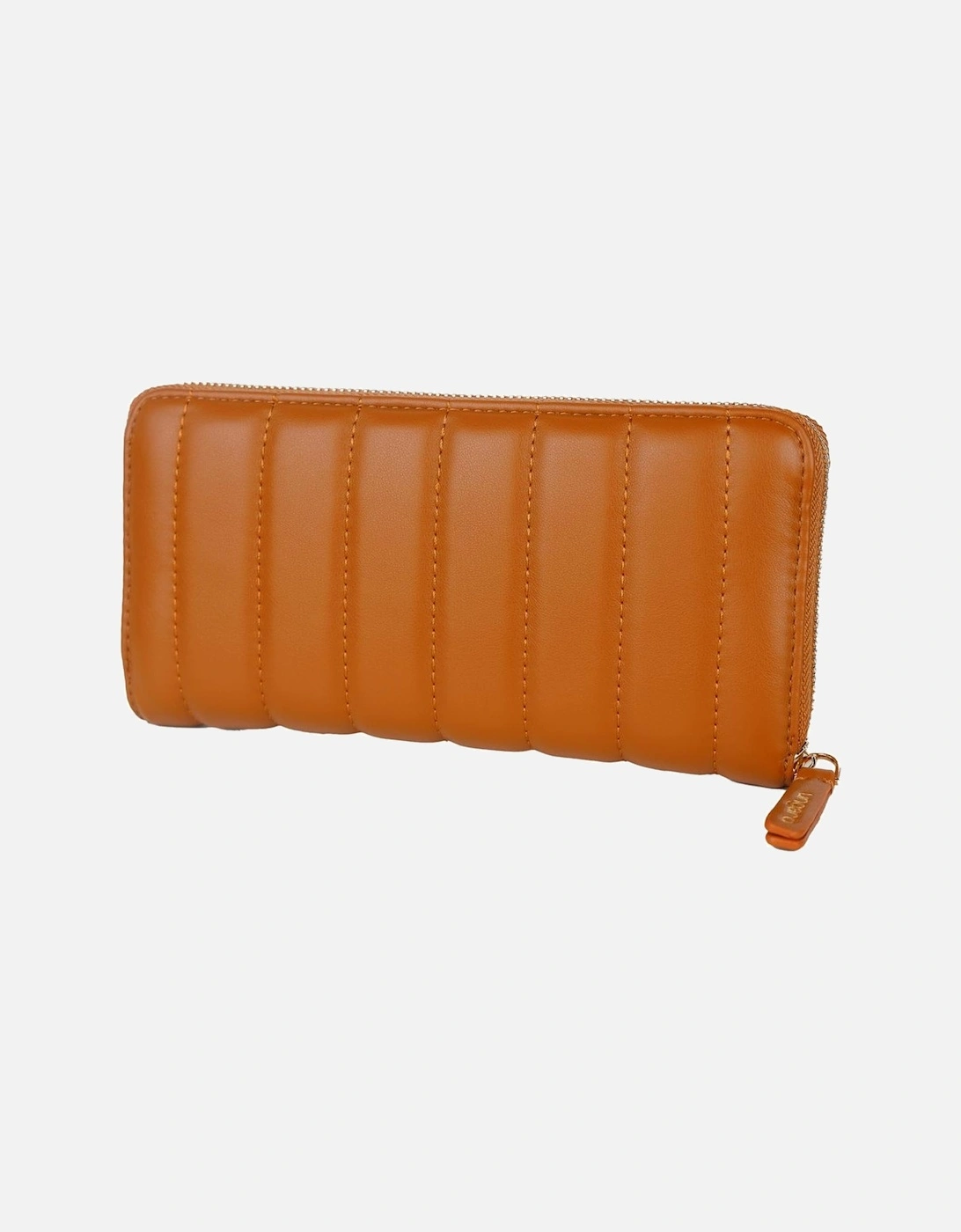 Quilted Faux Leather Wallet with Metal Logo Women - Brown