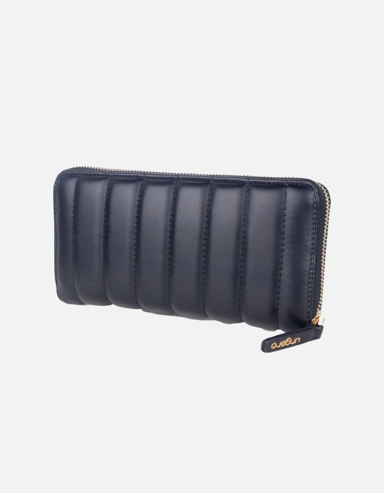 Quilted Faux Leather Wallet with Metal Logo Women - Black
