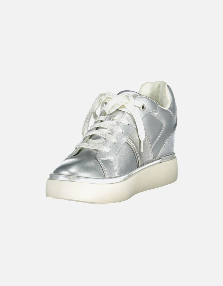 Silver Lace-Up Sports Sneakers with Contrasting Details Women