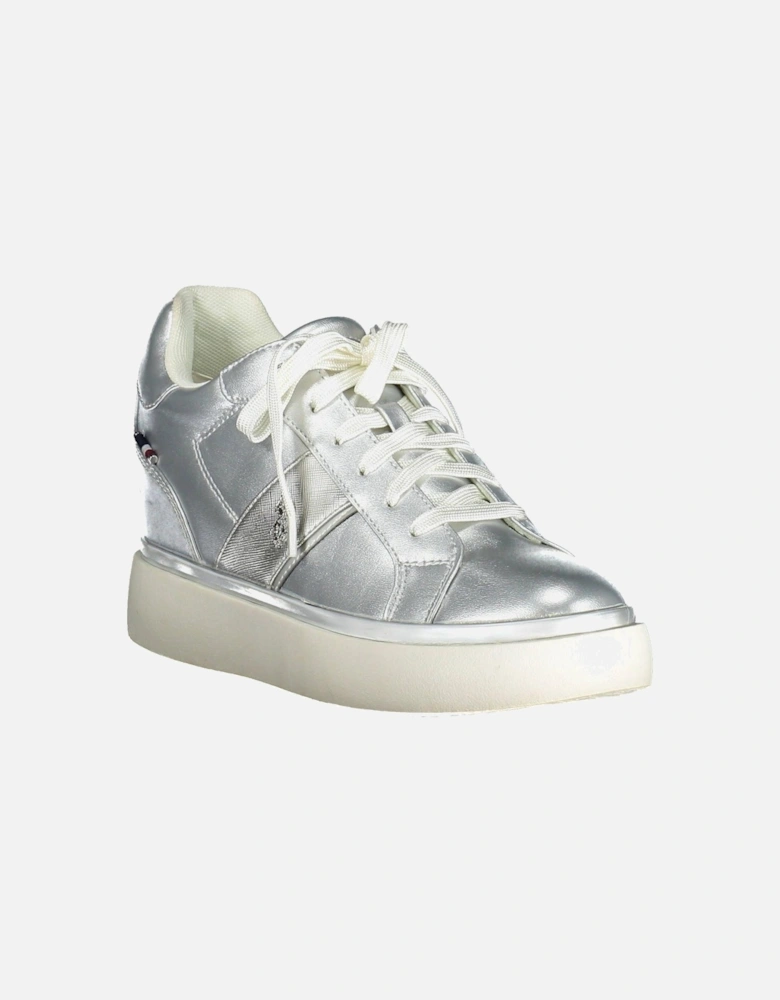 Silver Lace-Up Sports Sneakers with Contrasting Details Women