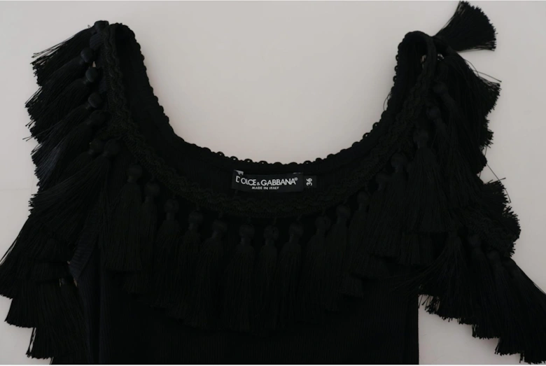 Dolce Gabbana TSH83190 Black Tassel Top Women T-Shirts