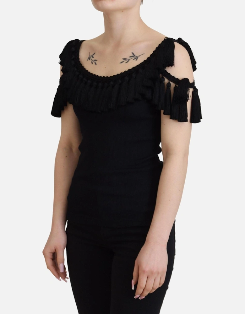 Dolce Gabbana TSH83190 Black Tassel Top Women T-Shirts