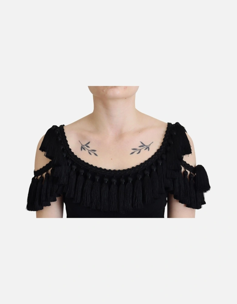 Dolce Gabbana TSH83190 Black Tassel Top Women T-Shirts