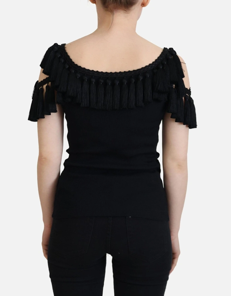Dolce Gabbana TSH83190 Black Tassel Top Women T-Shirts