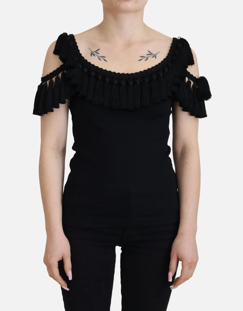 Dolce Gabbana TSH83190 Black Tassel Top Women T-Shirts