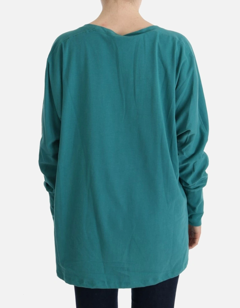 Long Sleeve Casual Tee Graffiti Print Women - Green Sweaters